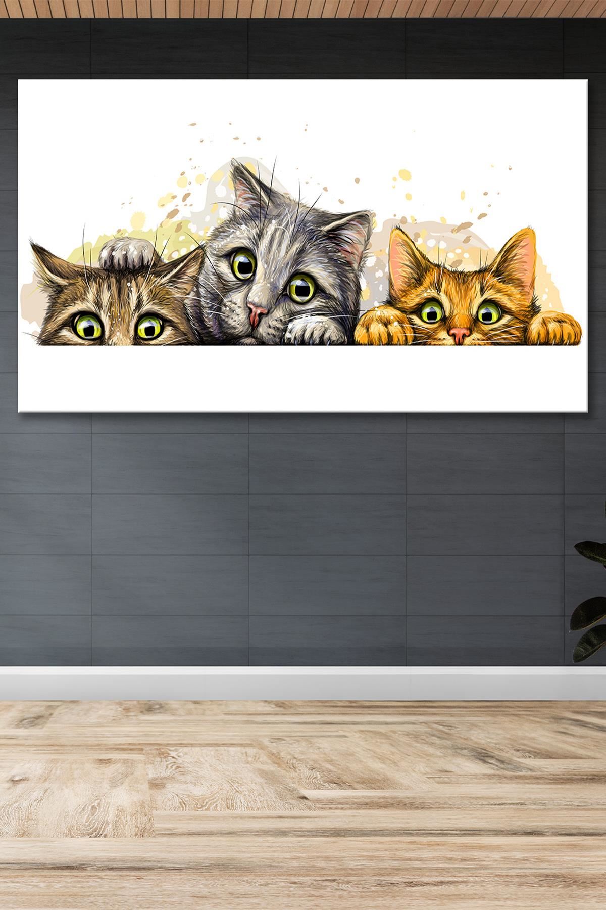 Üç Farklı Kedi Çizimi  Kanvas Duvar Tablo 4452259