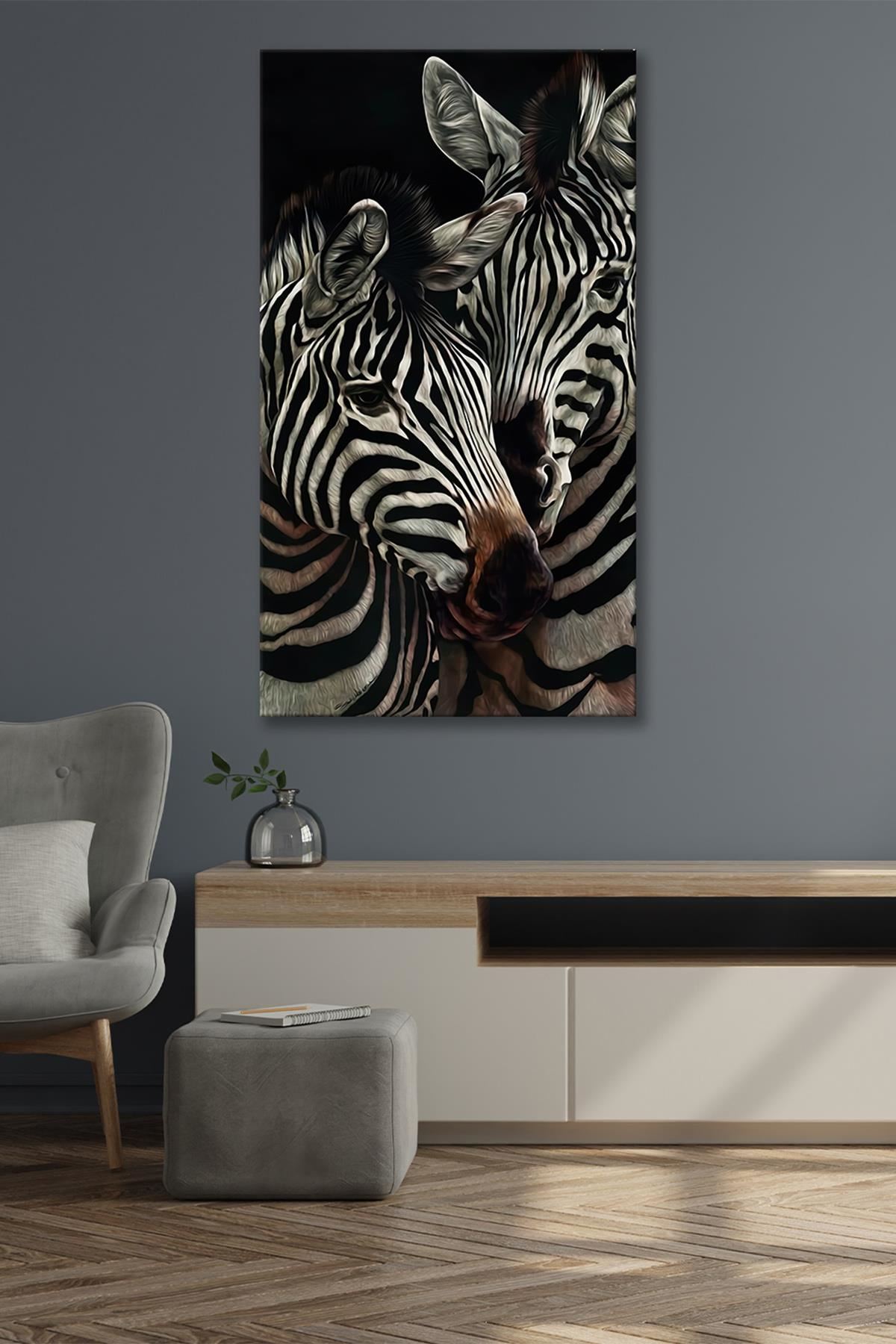 Yan Yana Duran İki Zebra  Kanvas Duvar Tablo 4452379