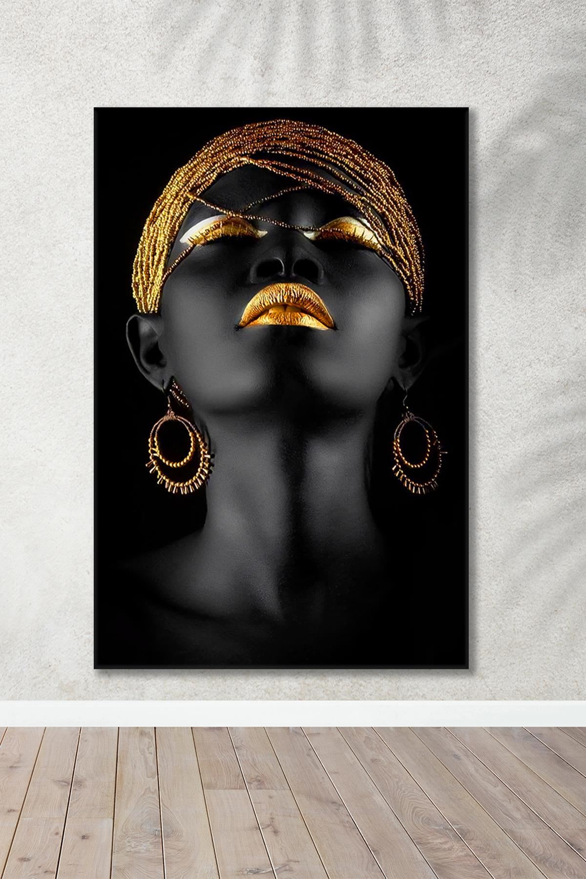 Altın Zincir Bandanalı Afrikalı  Kadın Art Kanvas Tablo 2221591