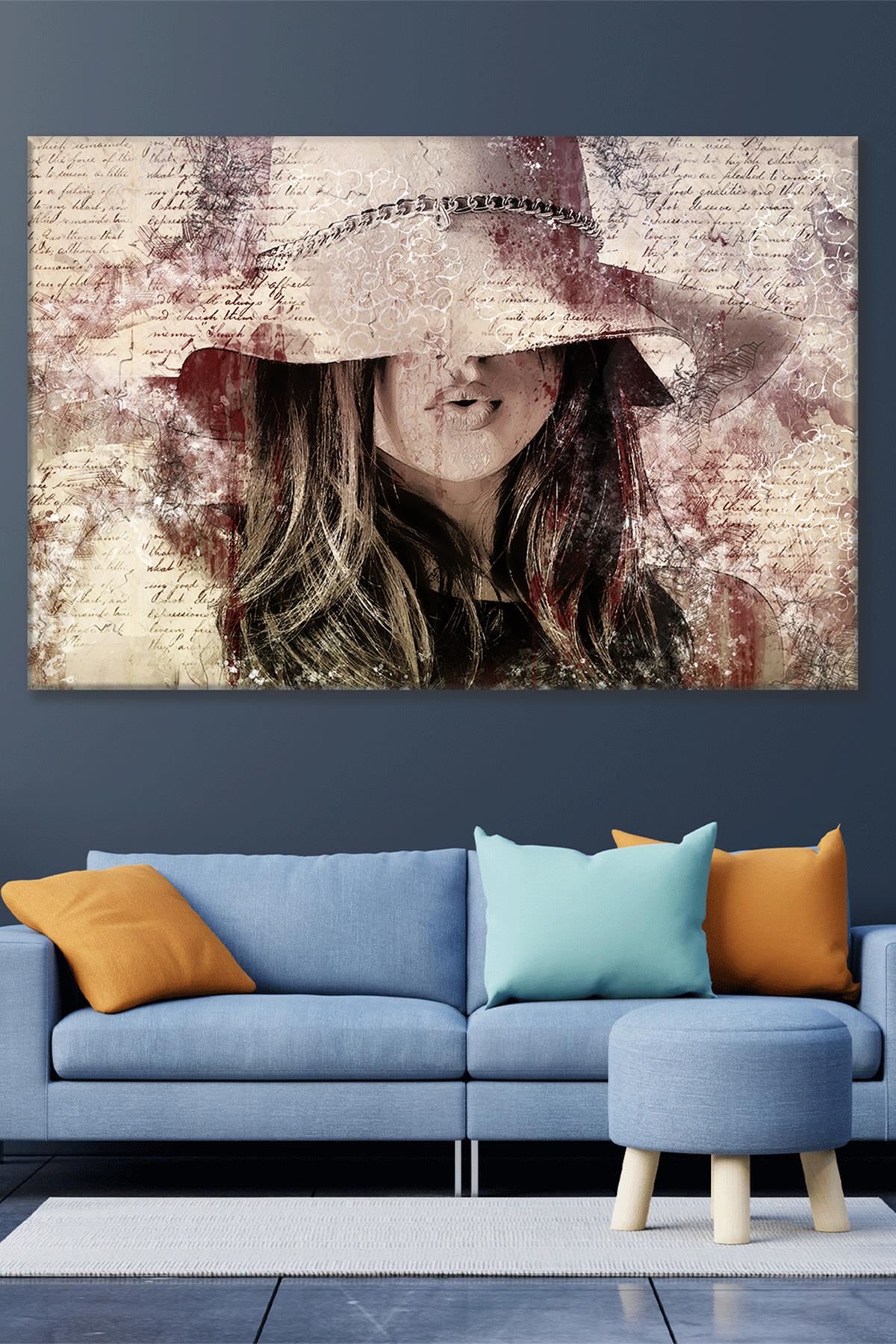 Şapkalı Öpücük Atan Kadın Kanvas Duvar Tablo 3322330