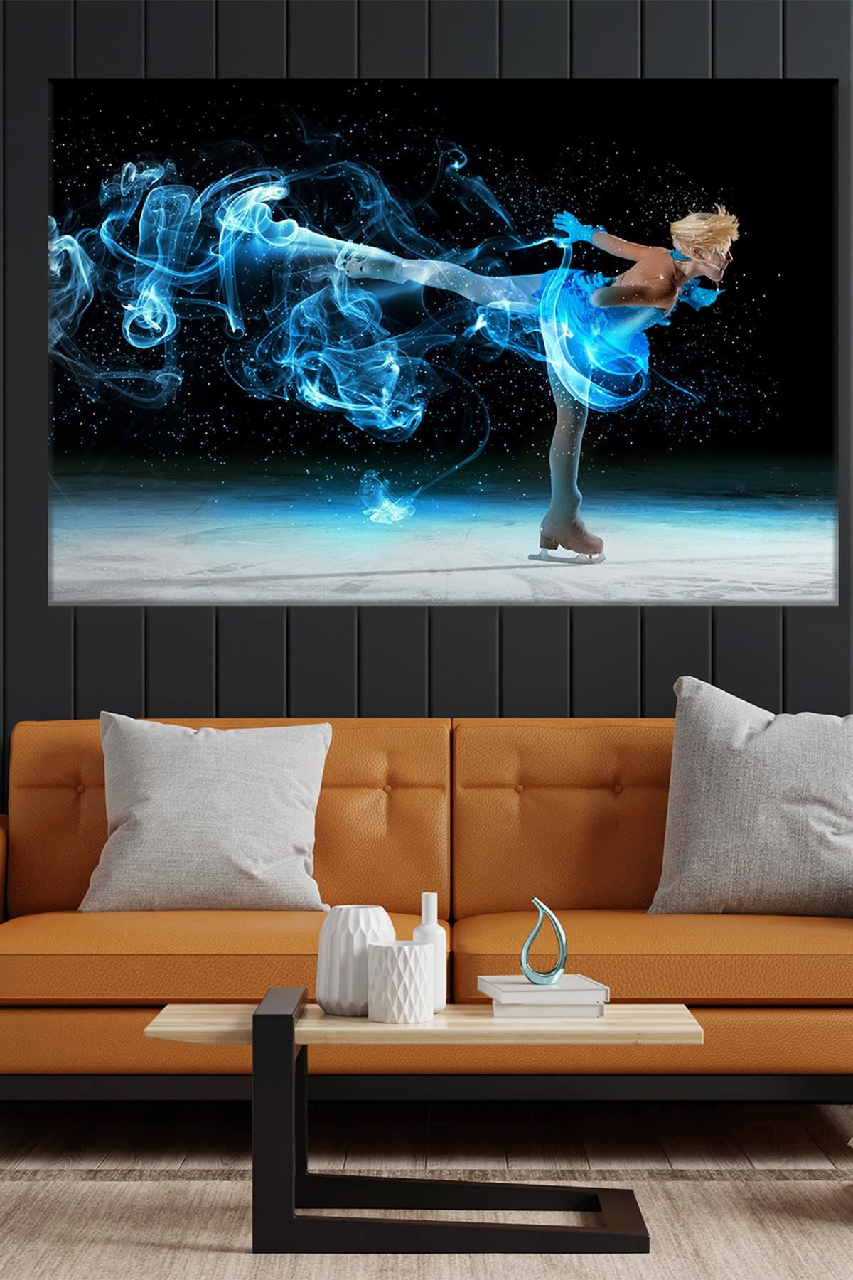 Mavi Işıklar Saçan Buz Dansçısı Kanvas Duvar Tablo 3322318