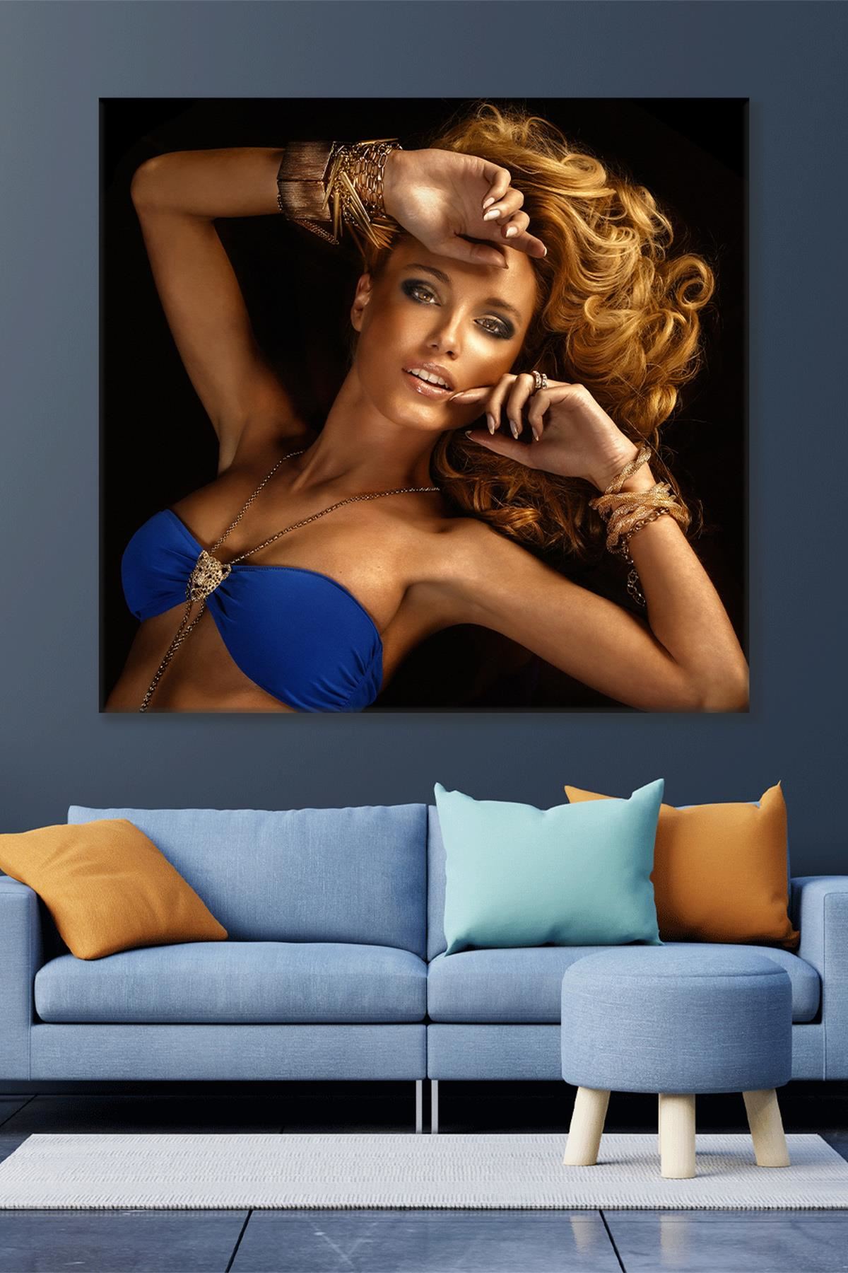 Mavi Bikinili Kadın Kanvas Duvar Tablo 3322742