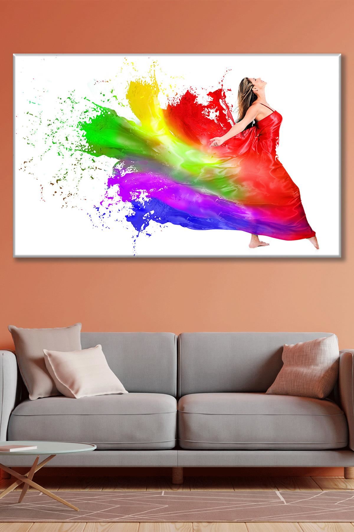 Gökkuşağı Renkli Kadın Duvar Kanvas Tablo 3322156