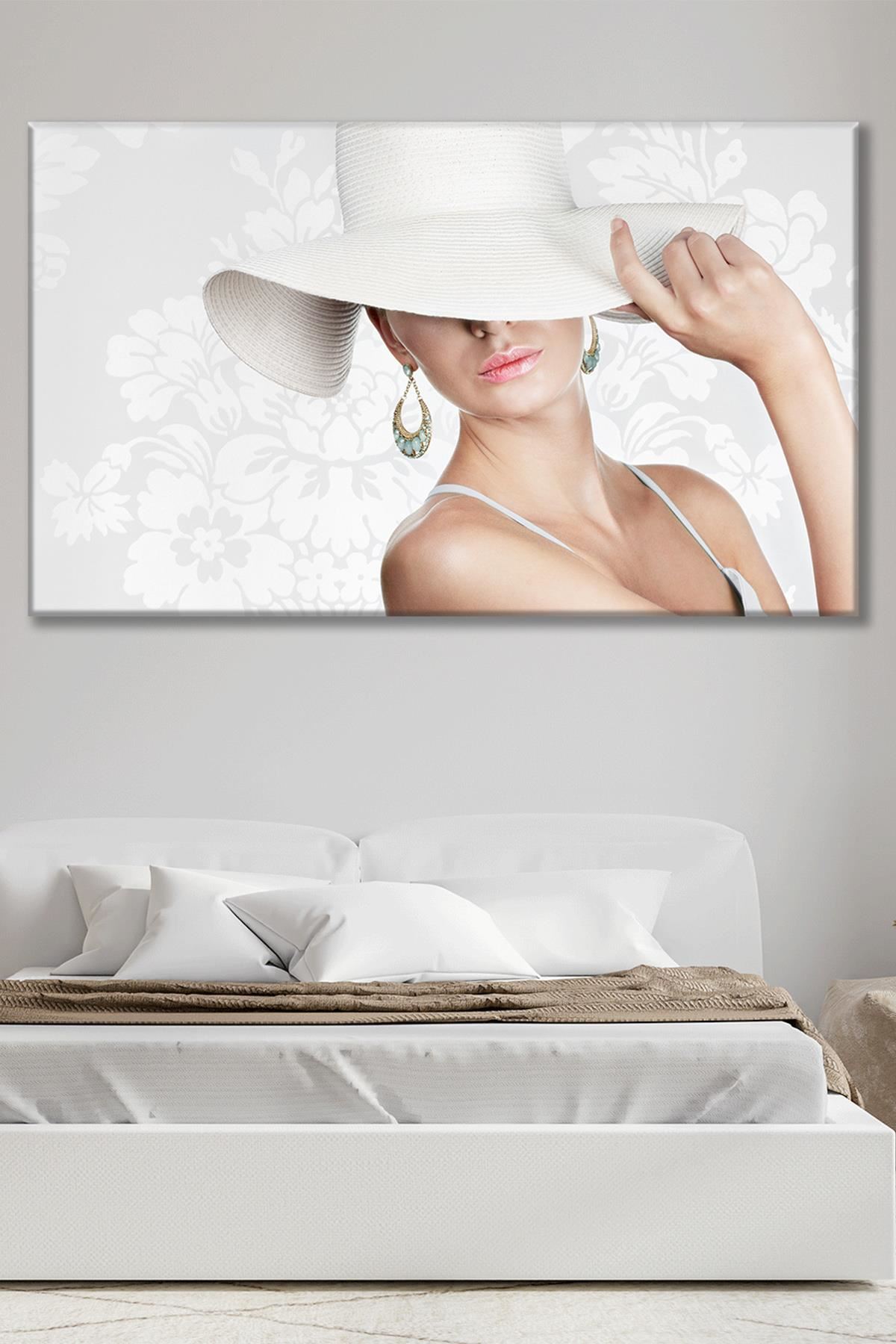 Beyaz Şapkalı Kadın Kanvas Duvar Tablo 3322537