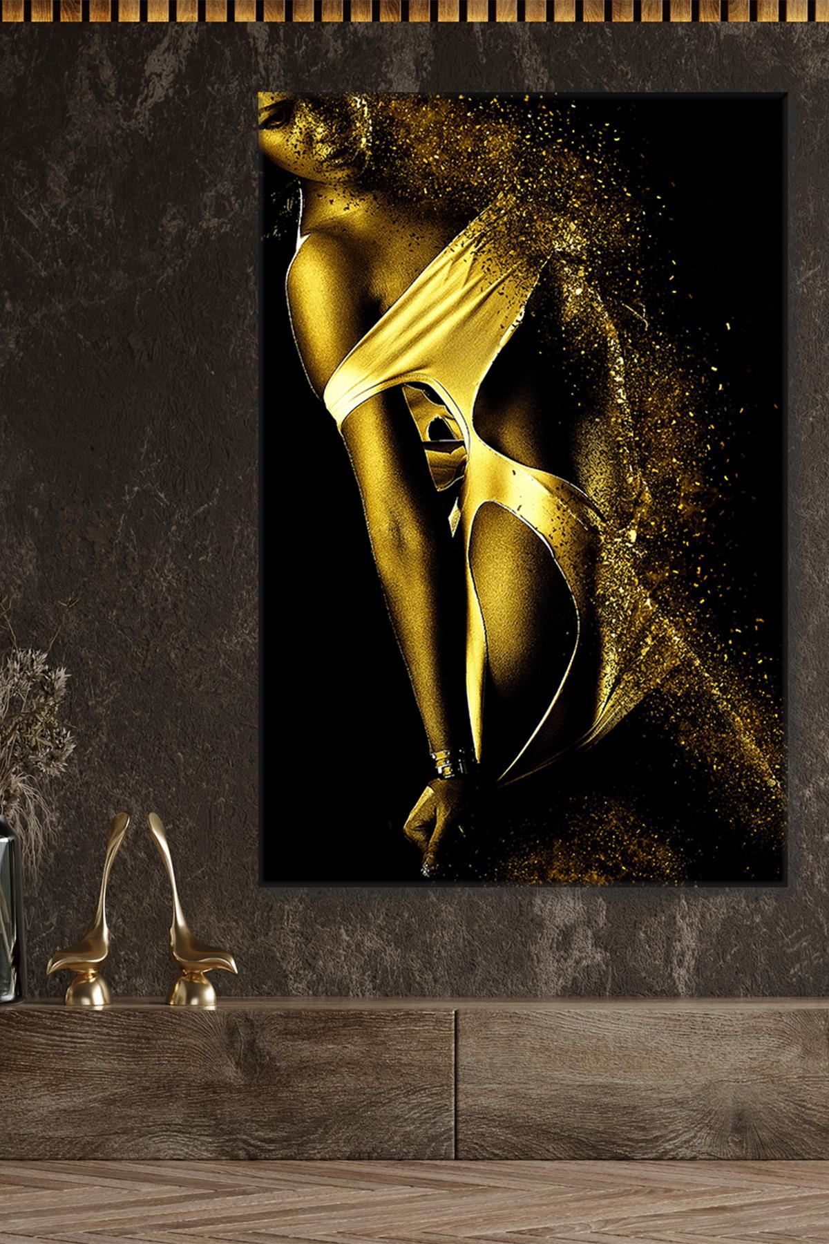 Altın Renkli Kadın Duvar Kanvas Tablo 3322171
