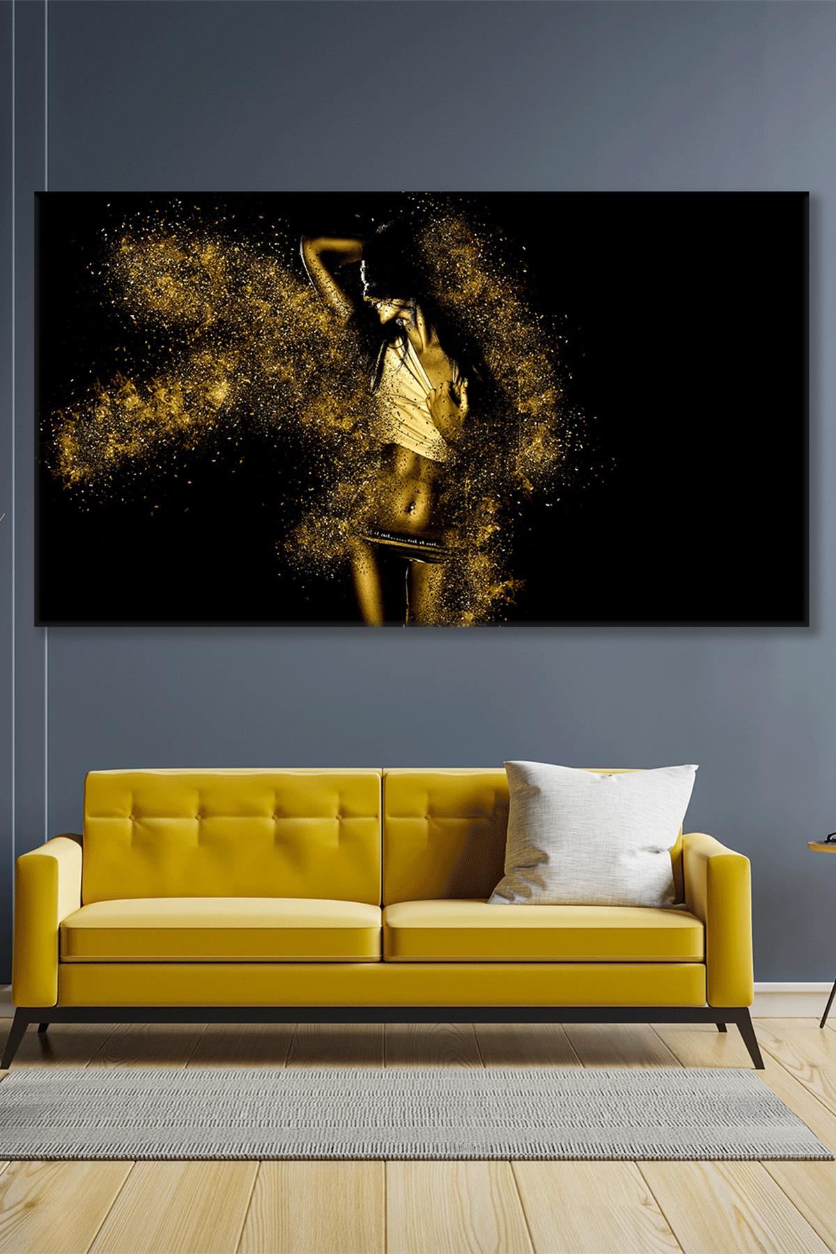 Altın Renkli Simli Kadın Kanvas Duvar Tablo 3322476