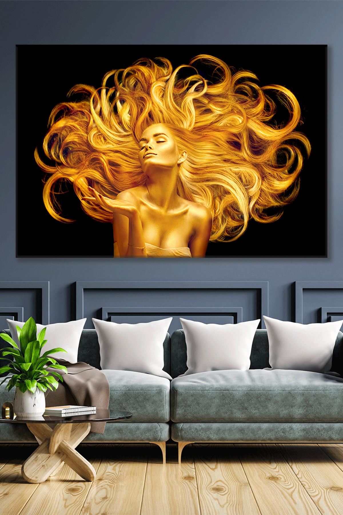Altın Renkli Kadın Kanvas Duvar Tablo 3322611