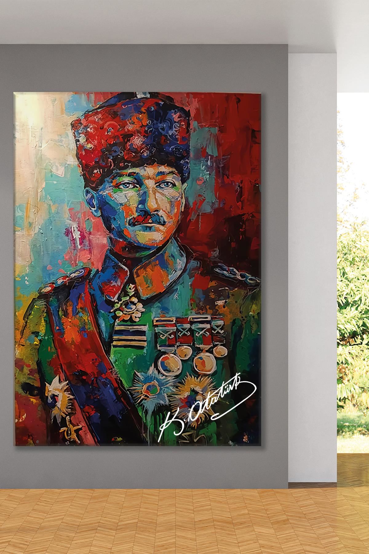 Üniformalı Atatürk Portresi Yağlı Boya Efektli Kanvas Duvar Tablo 221464