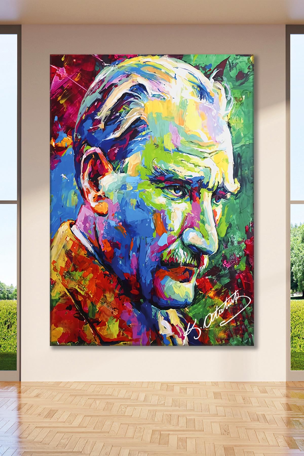 Uzaklara Dalan Atatürk Portresi Yağlı Boya Efektli Kanvas Duvar Tablo 221471