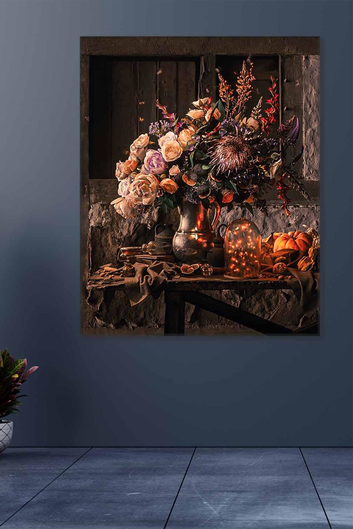 Metal Vazonun İçinde Büyüyen Çiçekler Art Kanvas Tablo 2221797
