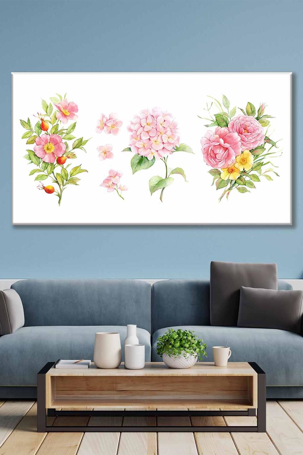 Pembe Çiçekler Sulu Boya Efektli Art Kanvas Tablo 2221865