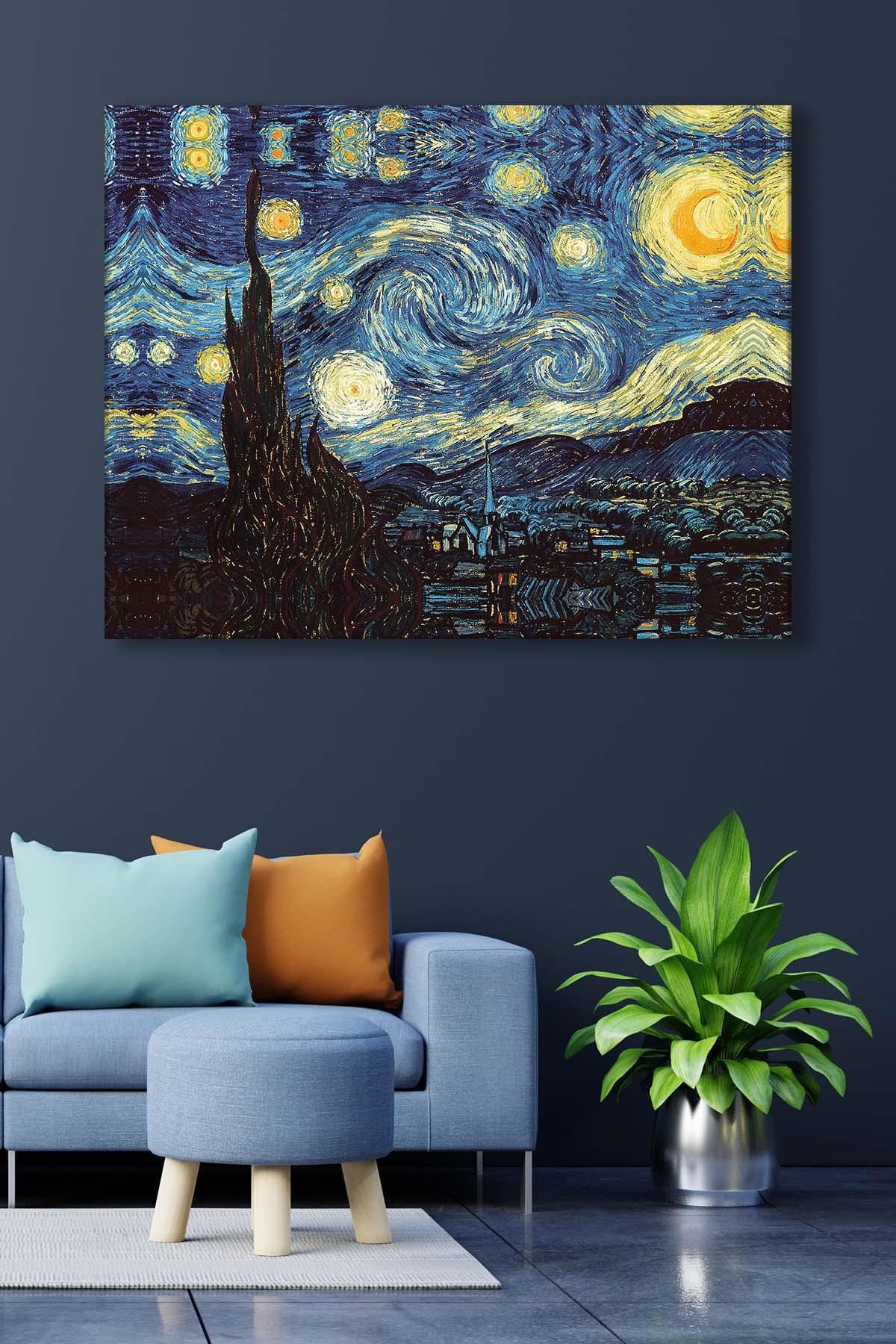 Vincent van Gogh - Starry Night 1889  - 106009 -  Dekoratif Duvar Kanvas Tablo