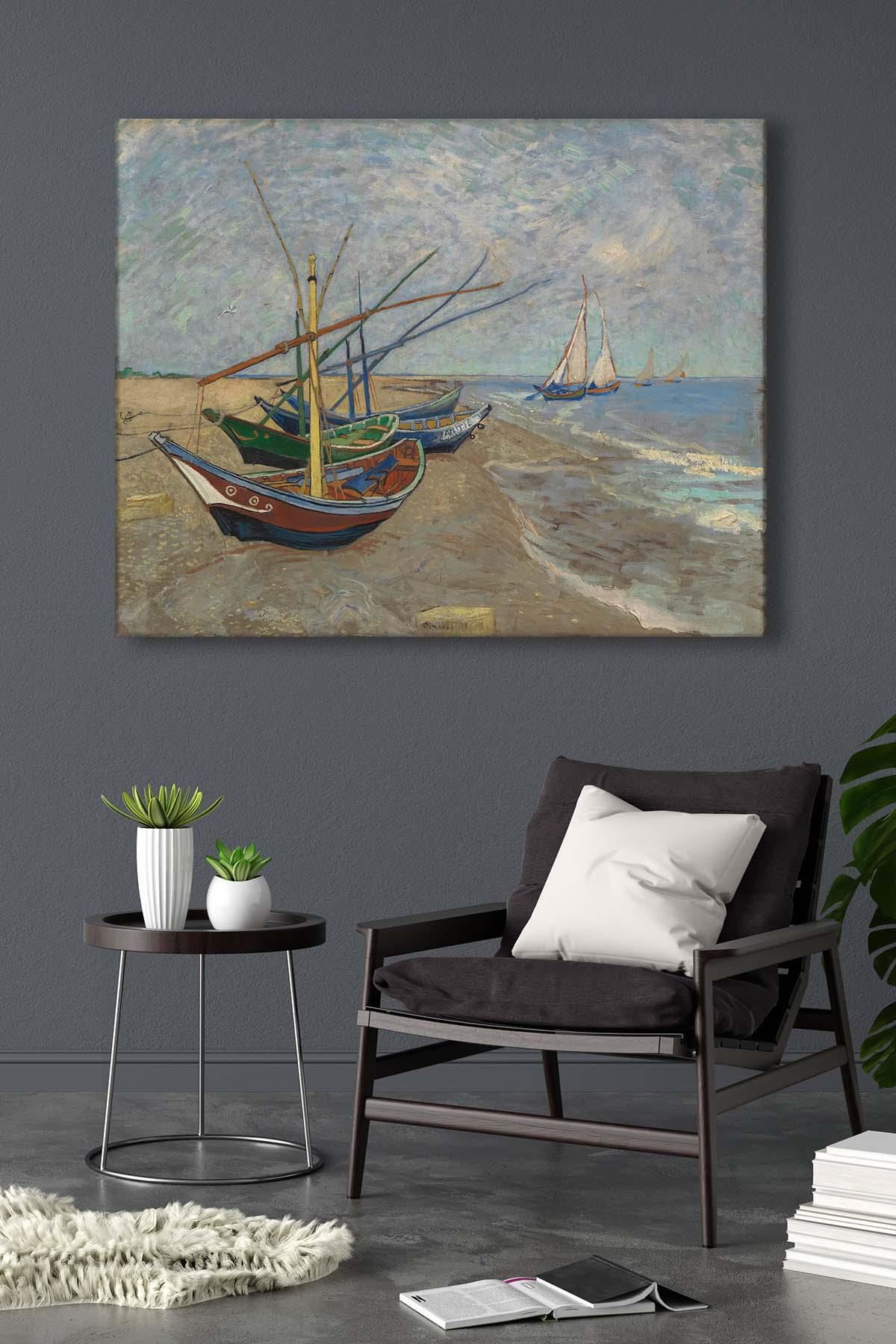 Vincent van Gogh - Fishing Boats on the Beach at Saintes Maries  - 106015 -  Dekoratif Duvar Kanvas Tablo