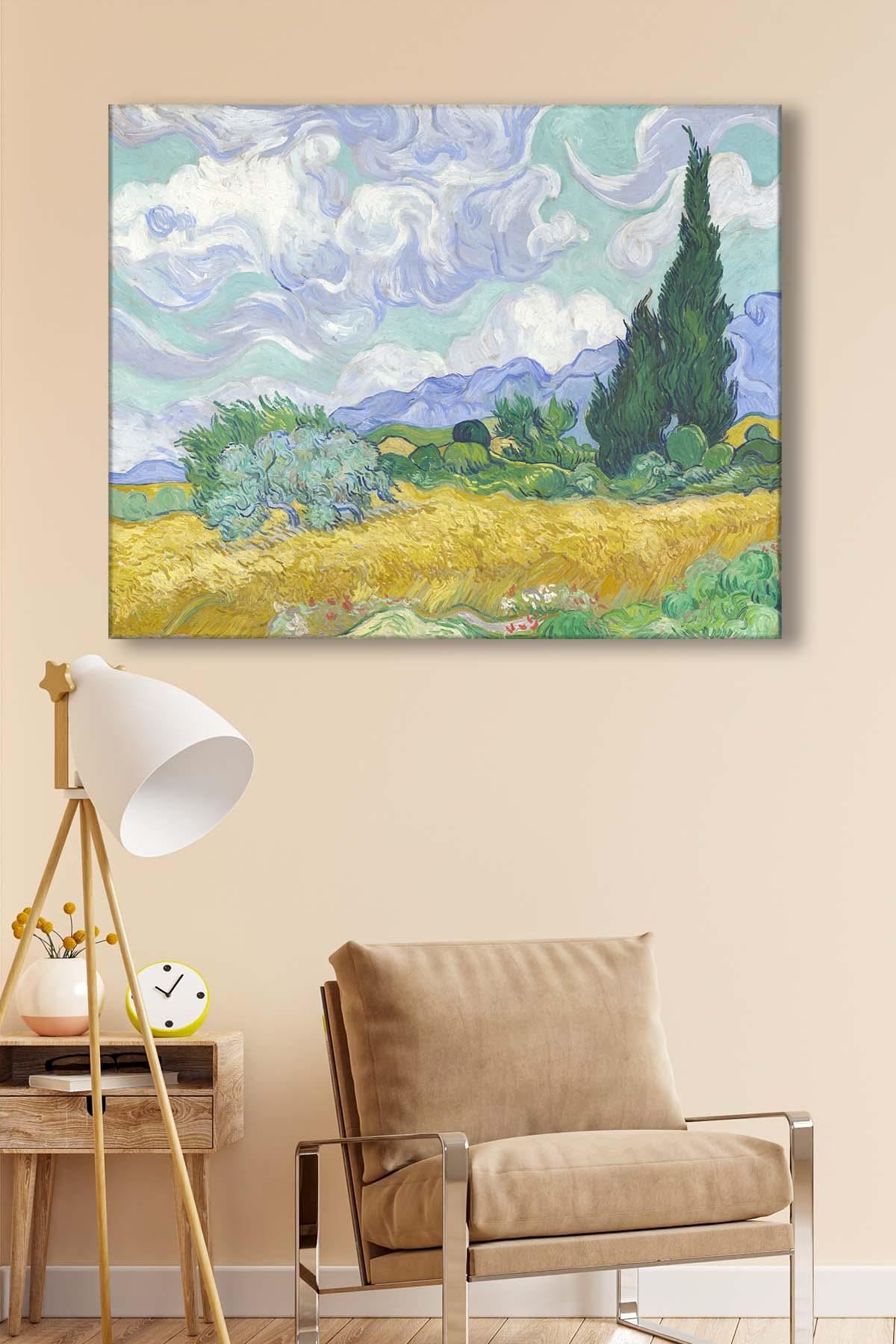 Vincent van Gogh - Oat Field with Cypress  - 106020 -  Dekoratif Duvar Kanvas Tablo