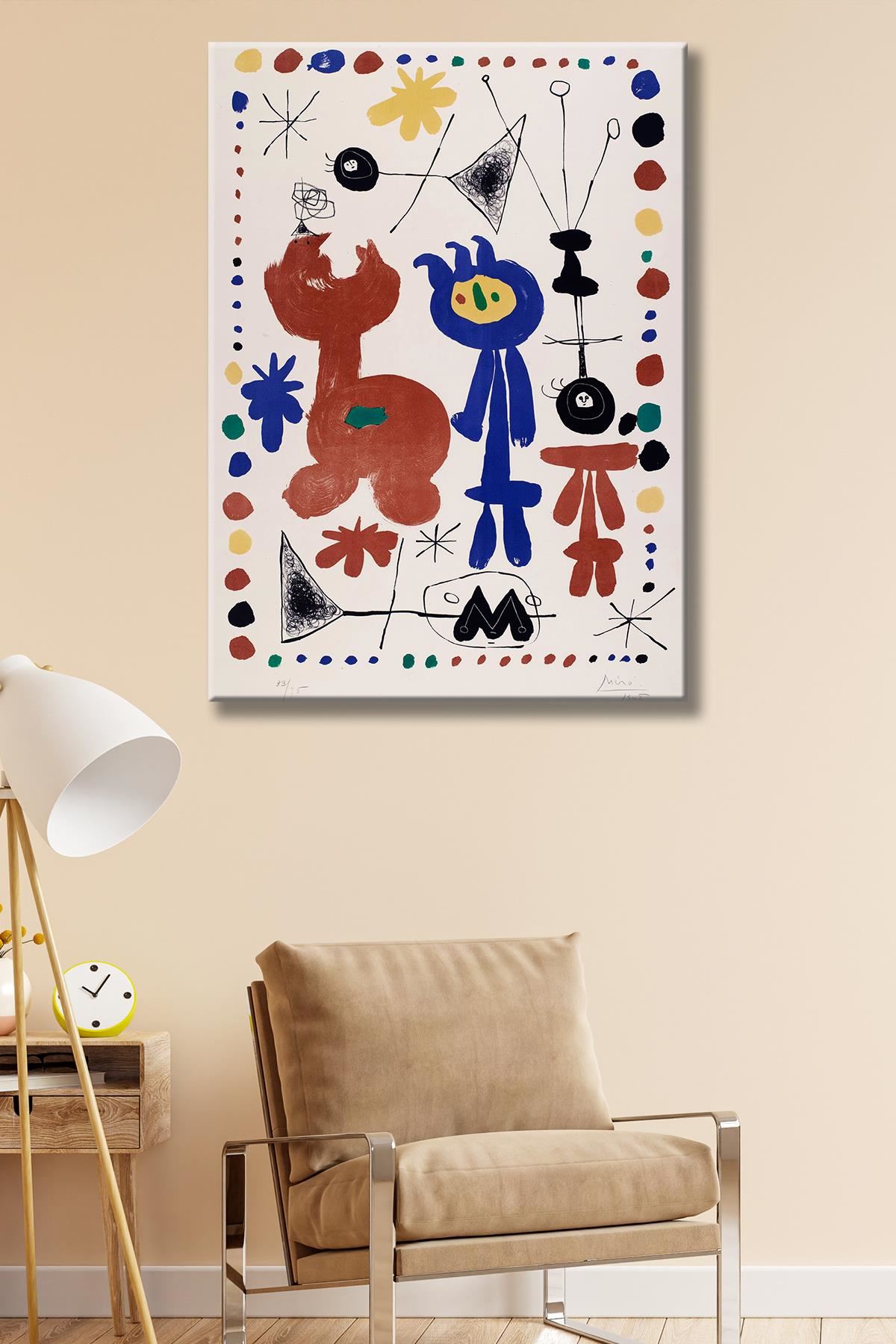 Joan Miro - Personnage et Oiseaux  - 106256 -  Dekoratif Duvar Kanvas Tablo