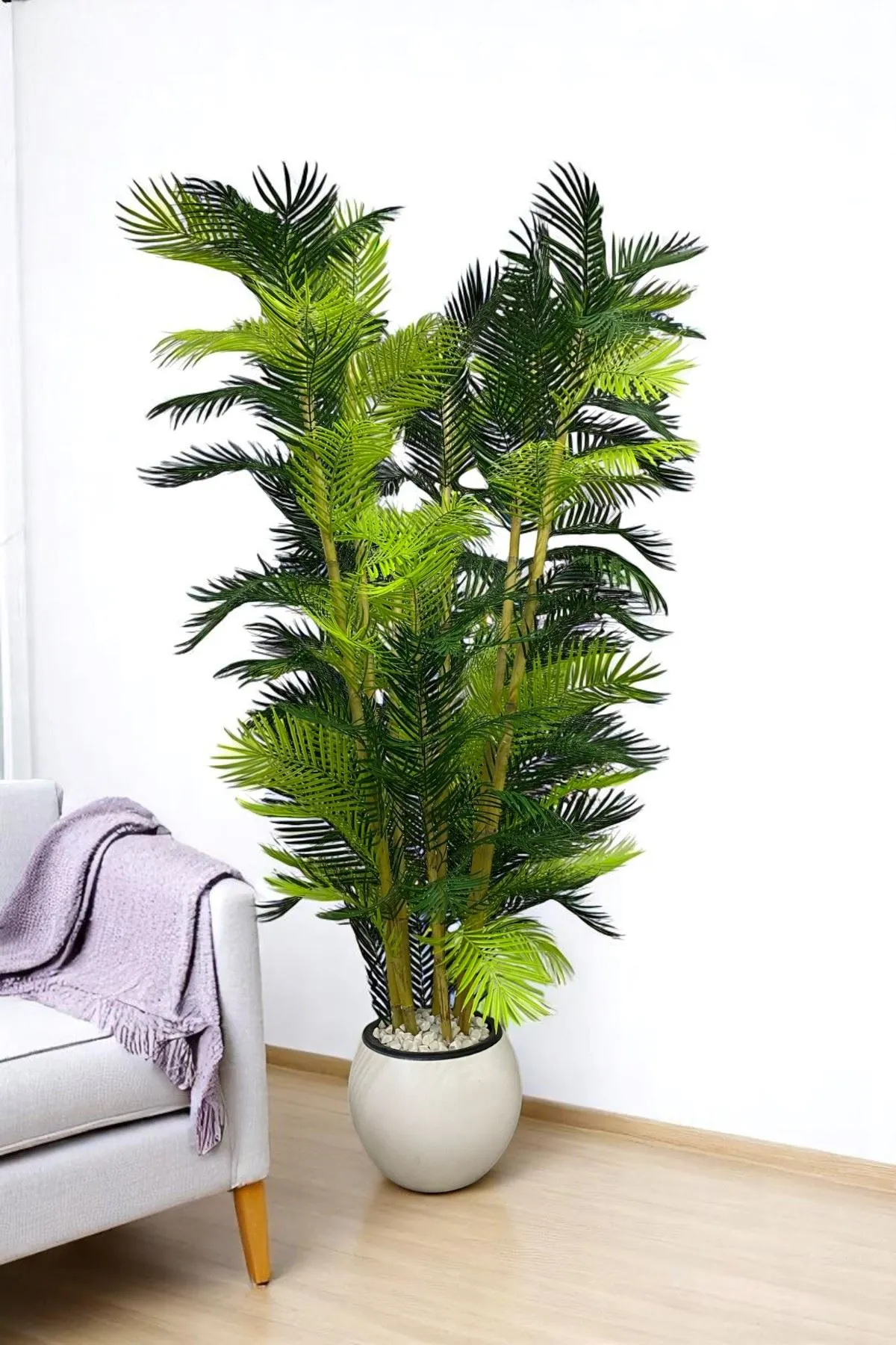 Yapay Çiçek Beyaz Saksı Kalın Bambu Palmiye Ağaç 180 Cm Yükseklik