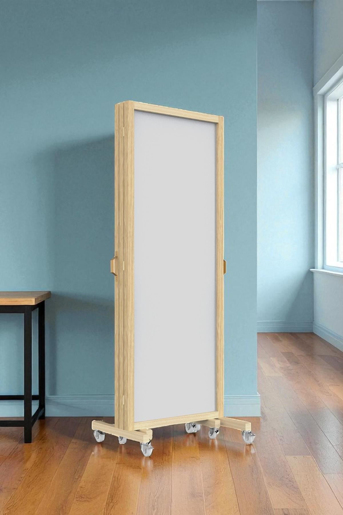 Ahşap Çerçeveli Tekerlekli Paravan | 3 Kanat MDF Yüzeyli Bölme Paneli