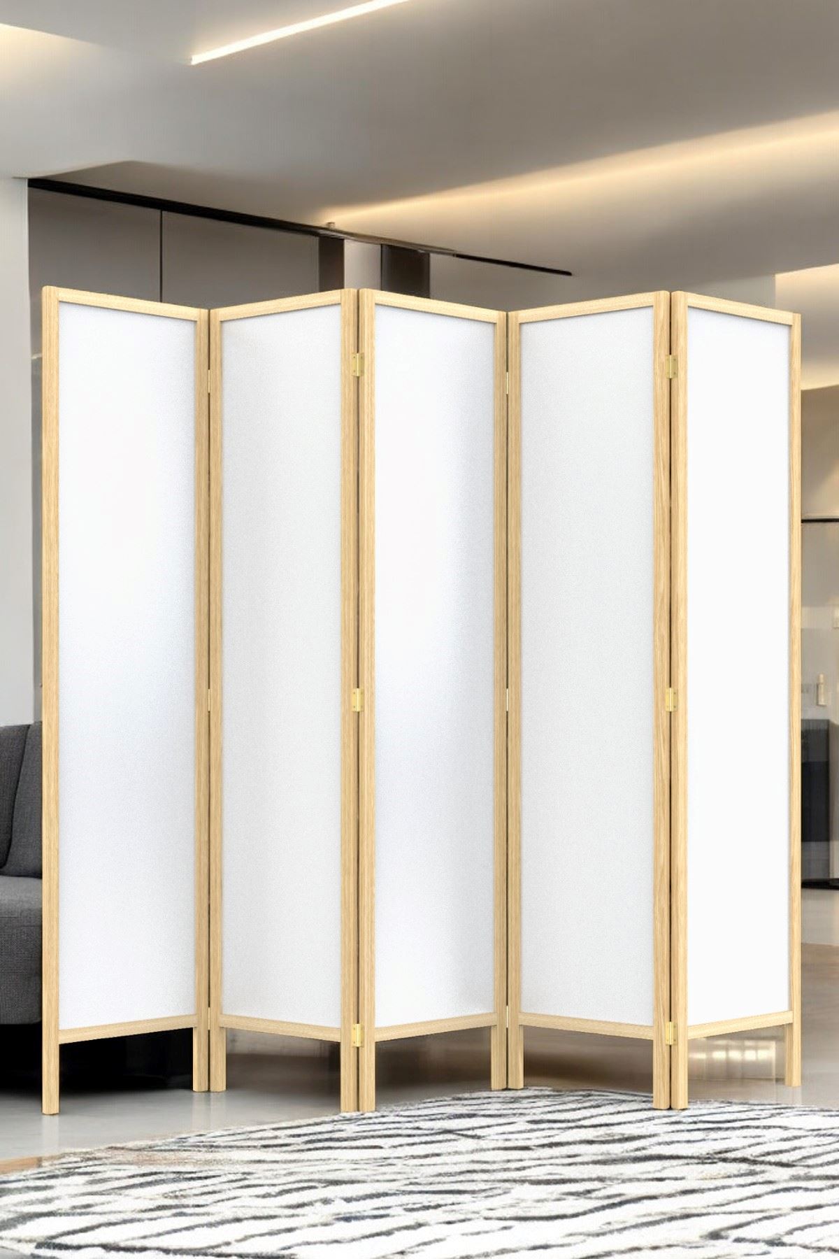 Ahşap Akordiyon Paravan | Doğal Ahşap Çerçeveli, 5 Kanat Bölme Paneli