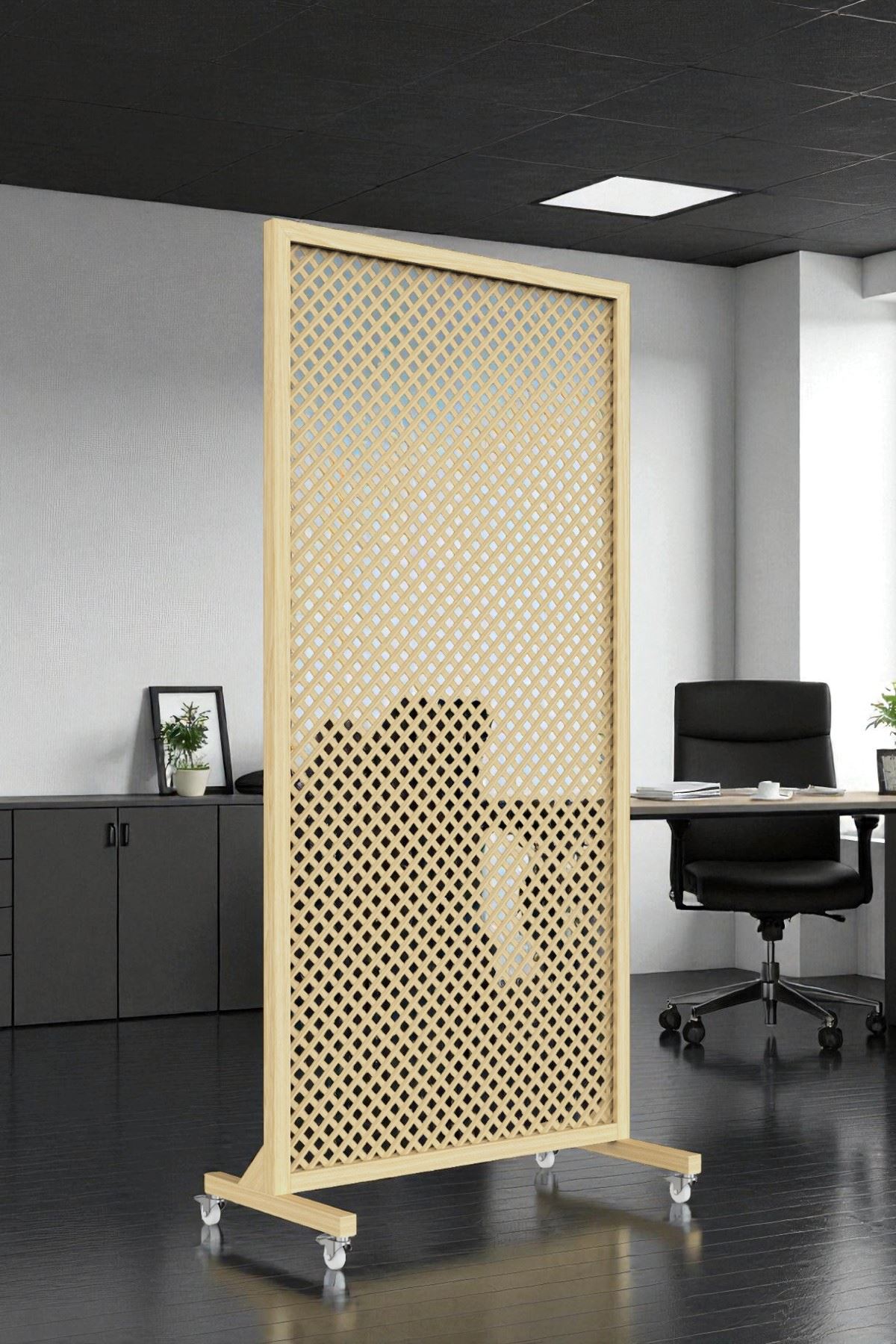 Delikli Ahşap Paravan | Ahşap Çerçeveli, Ayaklı ve Tekerlekli Tek Panel Bölme
