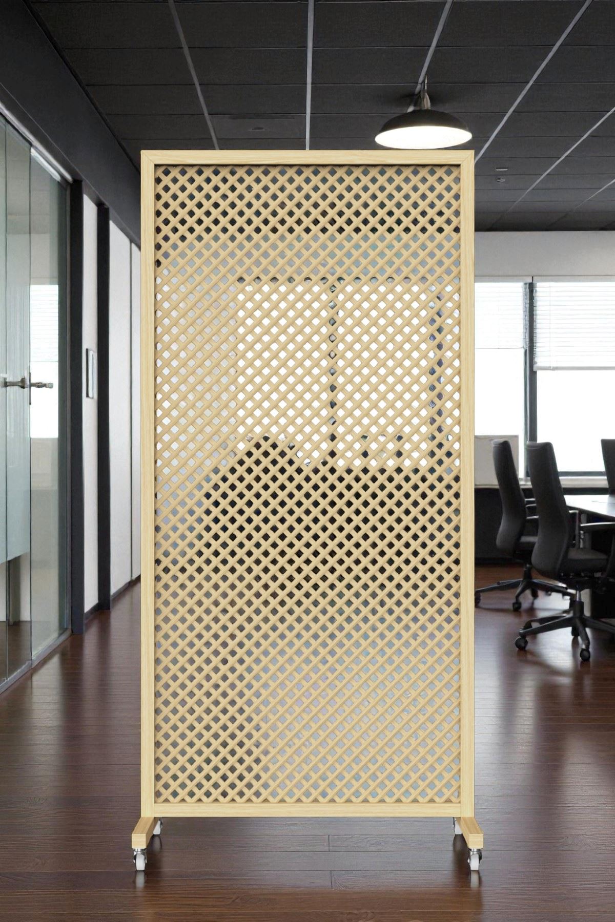 Delikli Ahşap Paravan | Ahşap Çerçeveli, Ayaklı ve Tekerlekli Tek Panel Bölme