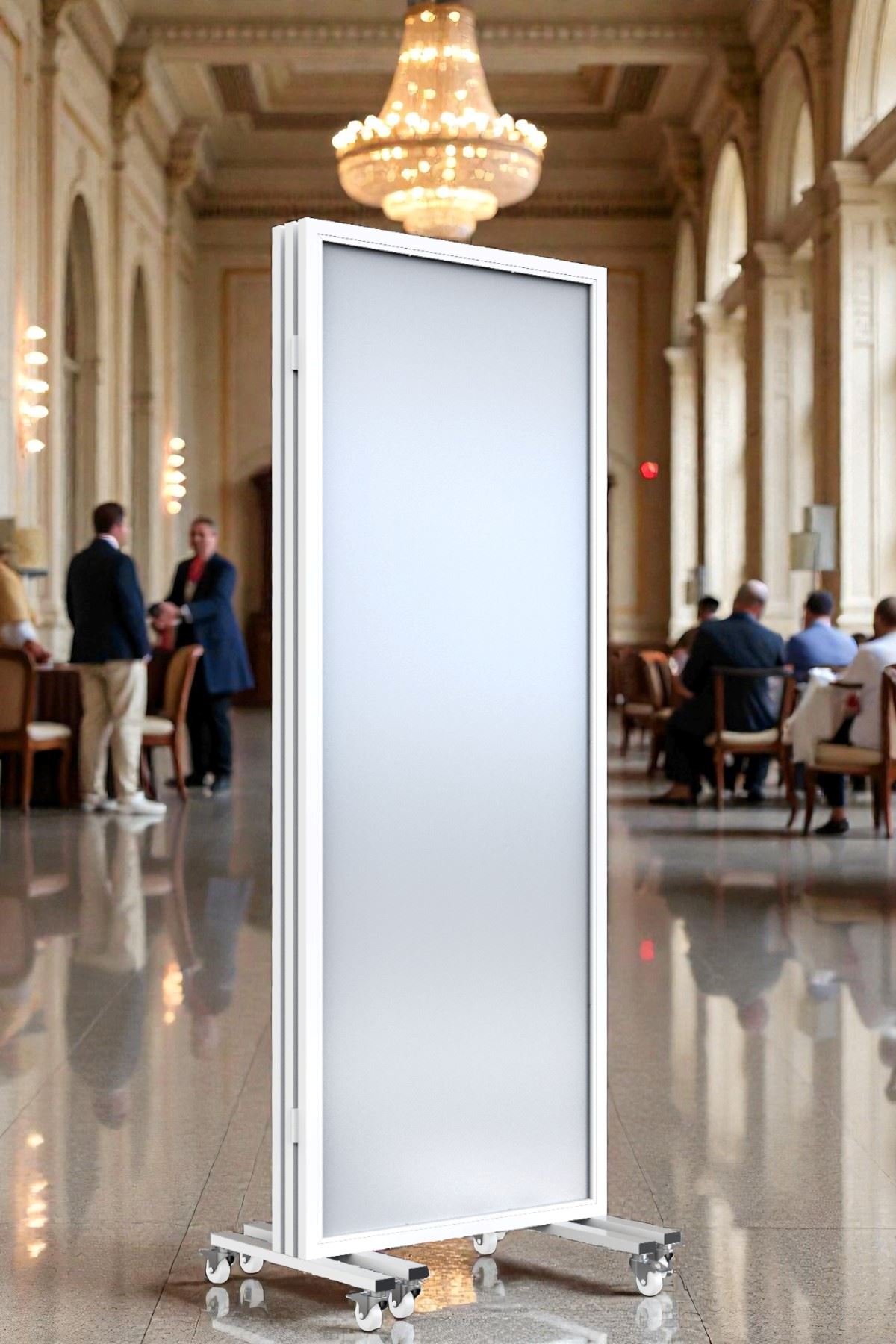 Beyaz Demir Çerçeveli Tekerlekli Paravan | MDF Yüzeyli, 3 Kanat Bölme