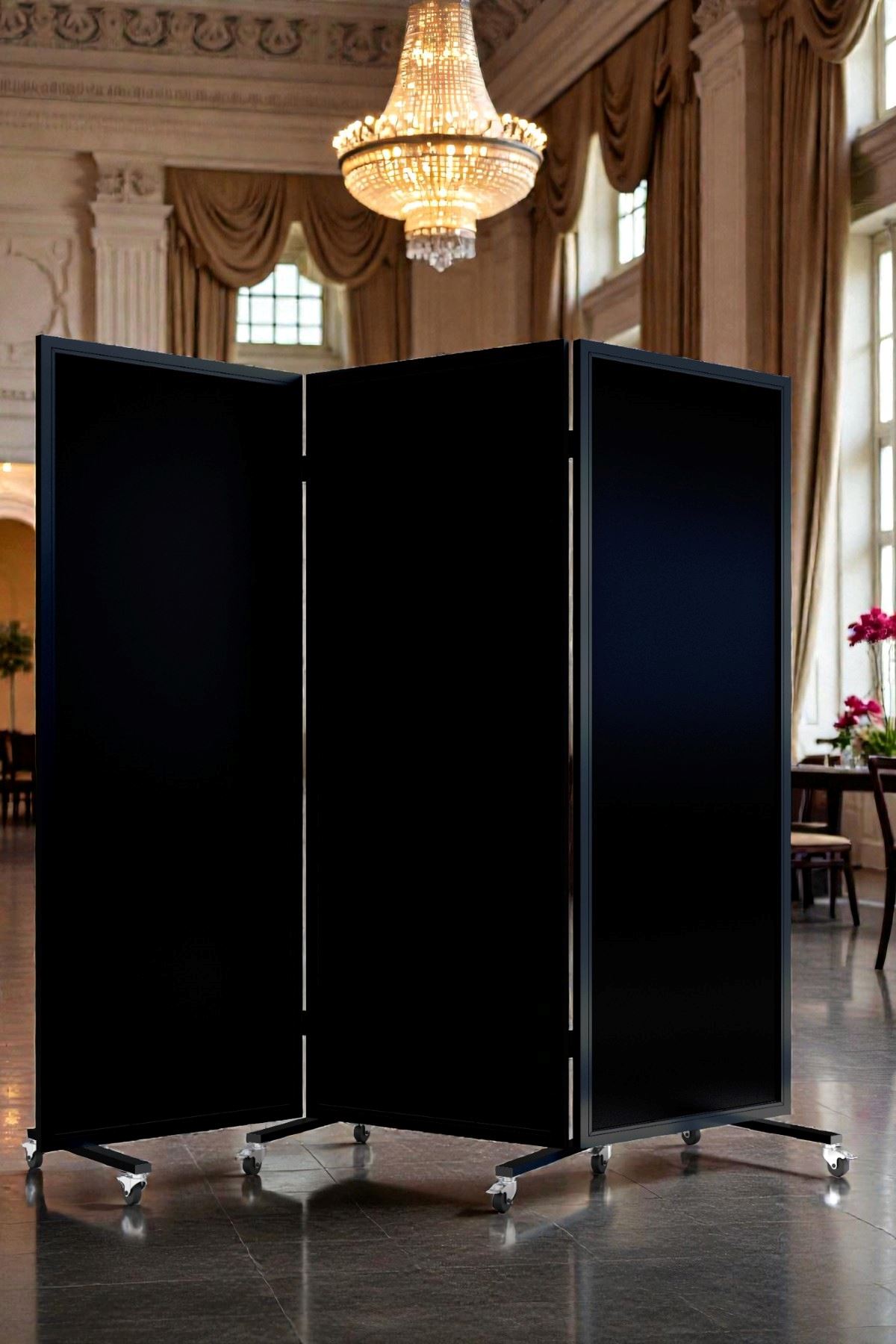 Demir Çerçeveli Tekerlekli Paravan | MDF Yüzeyli, 3 Kanat Bölme Paneli