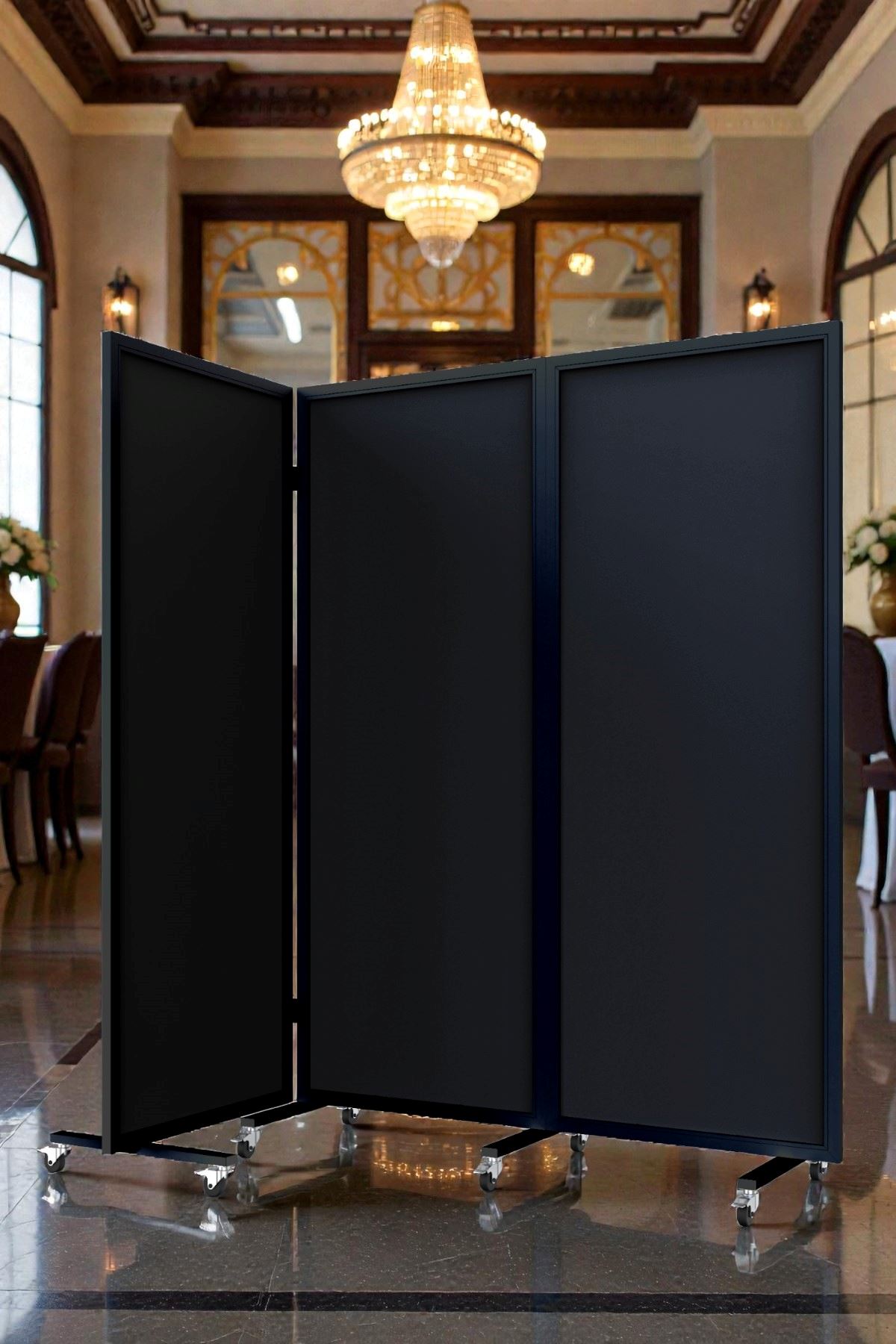 Demir Çerçeveli Tekerlekli Paravan | MDF Yüzeyli, 3 Kanat Bölme Paneli