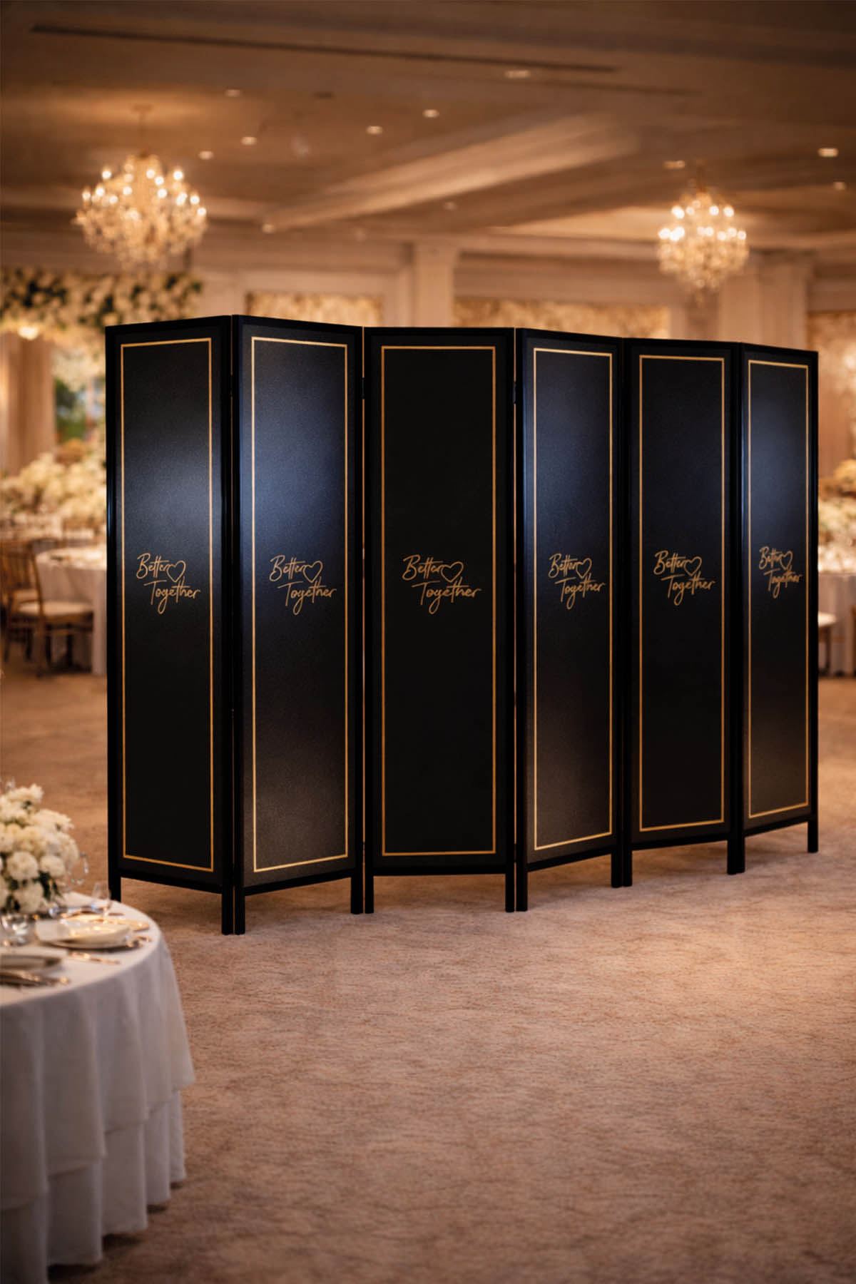 Baskılı Ahşap Siyah Paravan | Ahşap Çerçeveli, 6 Kanat MDF Yüzeyli Alan Bölme