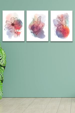 Rengarenk Çiçekli Üç Parça Takım Kanvas Duvar Tablo 5521163