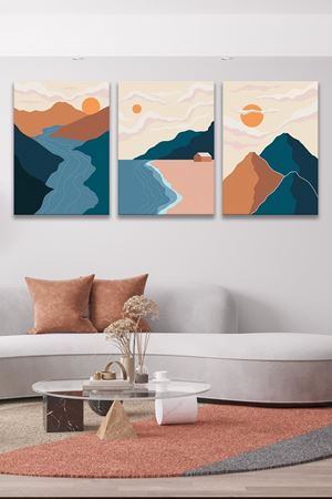 Manzara Desenli Üç Parça Takım Kanvas Duvar Tablo 5521157