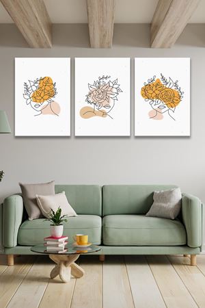 Çiçek Modelli Üç Parça Takım Kanvas Duvar Tablo 5521152