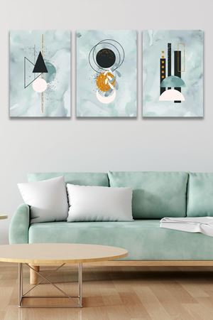 Soluk Renkli Üç Parça Takım Kanvas Duvar Tablo 5521165