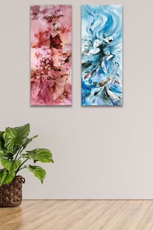 Mavi Kırmızı Desenli İki Parça Takım Kanvas Duvar Tablo 5521200