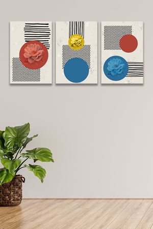 Renkli Daireli Üç Parça Takım Kanvas Duvar Tablo 5521175