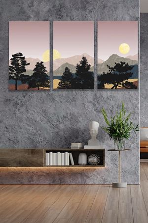 Manzara Resmi Üç Parça Çizim Kanvas Duvar Tablo 5521211