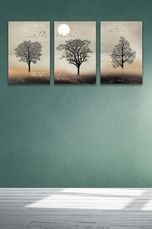 Kurumuş Ağaç Modelli Üç Parça Takım Kanvas Duvar Tablo 5521181