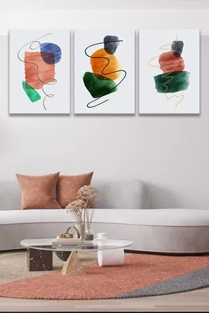 Rengarenk Desenler Üç Parça Takım Kanvas Duvar Tablo 5521208