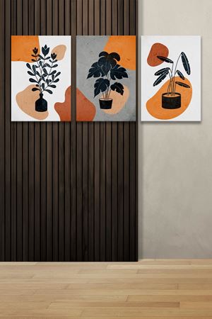 Saksı Modelli Üç Parça Takım Kanvas Duvar Tablo 5521148