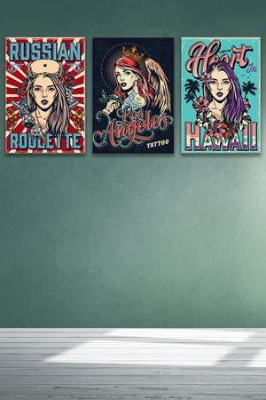 Kadın Desenli Üç Parça Takım Kanvas Duvar Tablo 5521199