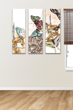 Renkli Kelebek Modelli Üç Parça Takım Kanvas Duvar Tablo 5521195