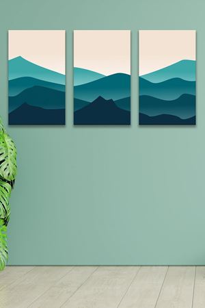 Mavi Dağlar Üç Parça Takım Kanvas Duvar Tablo 5521201