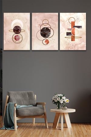 Gezegen Şekilli Üç Parça Takım Kanvas Duvar Tablo 5521161
