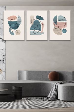 Yüz Desenli Üç Parça Takım Kanvas Duvar Tablo 5521156