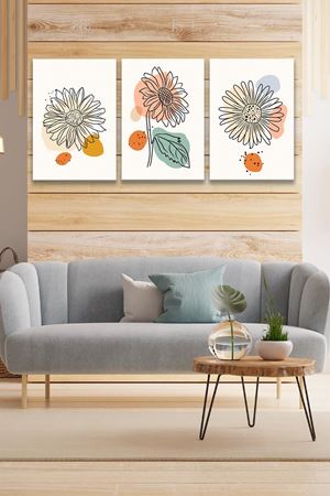 Papatya Modelli Üç Parça Takım Kanvas Duvar Tablo 5521150