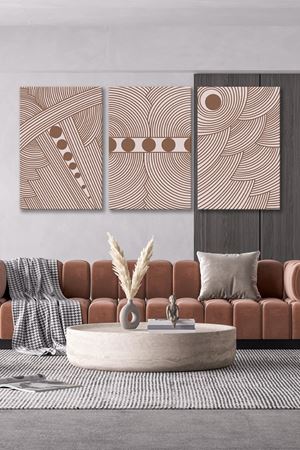 Kahverengi Desen Üç Parça Takım Kanvas Duvar Tablo 5521214