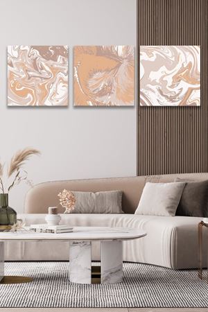Kahverengi Desen Üç Parça Takım Kanvas Duvar Tablo 5521206