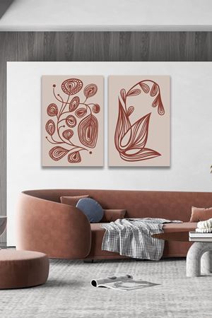 Bordo Desen İki Parça Takım Kanvas Duvar Tablo 5521215