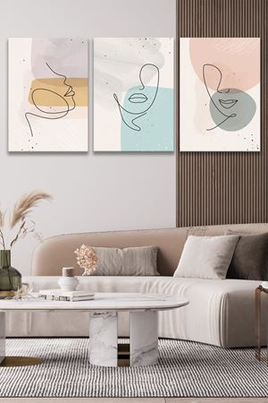 Yüz Modelli Üç Parça Takım Kanvas Duvar Tablo 5521185