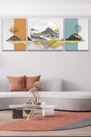 Pastel Renkli Üç Parça Takım Kanvas Duvar Tablo 5532153