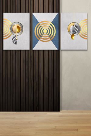 Sarı Daireli Üç Parça Takım Kanvas Tablo 5521176
